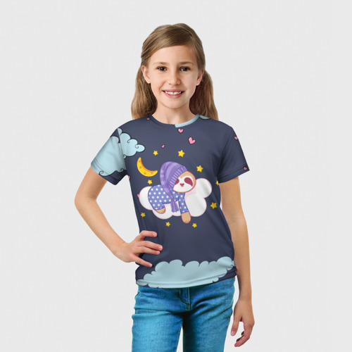 Детская футболка 3D с принтом Сонный ленивец, вид сбоку #3