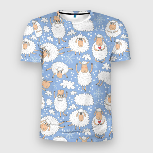 Мужская футболка 3D Slim с принтом Счастливые овечки, вид спереди #2