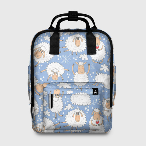 Женский рюкзак 3D с принтом Счастливые овечки, вид спереди #2