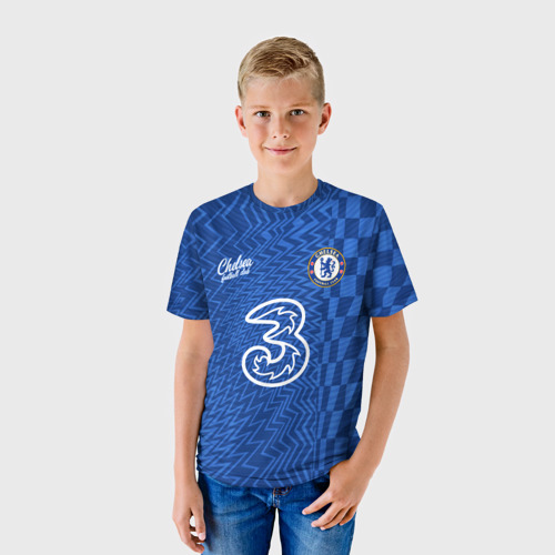 Детская футболка 3D с принтом Н'Голо Канте Челси 2021/2022, фото на моделе #1