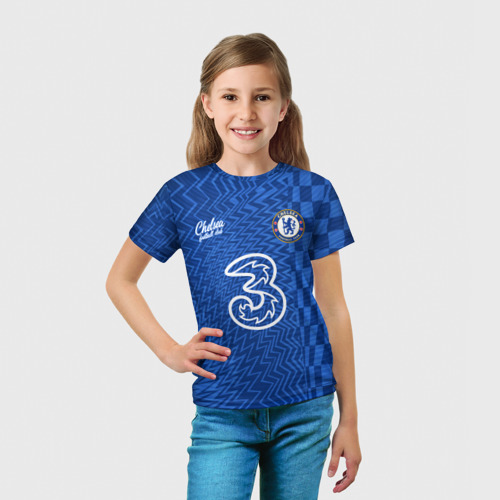 Детская 3D футболка с принтом Маунт Челси форма 2021/2022, вид сбоку #3