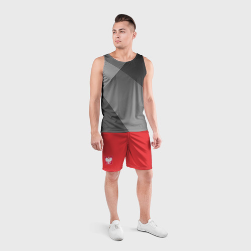 Мужские шорты спортивные с принтом Польша футбольная форма низ, вид сбоку #3