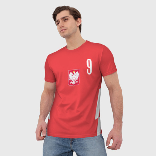 Мужская 3D футболка с принтом Lewandowski Poland 9, фото на моделе #1