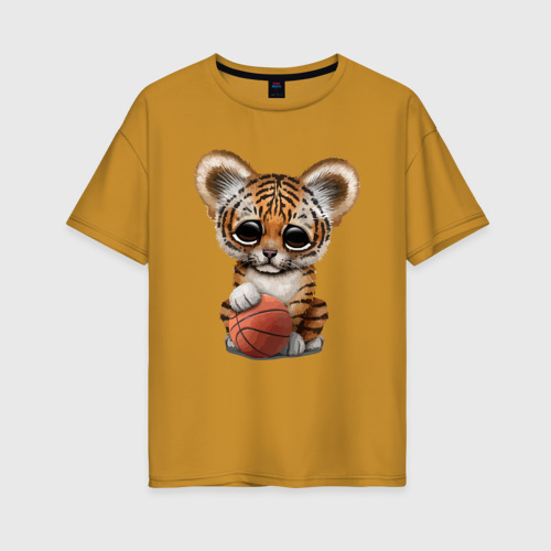 Женская футболка хлопок Oversize с принтом Тигр - Баскетбол, вид спереди #2