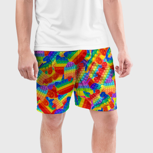 Мужские шорты спортивные с принтом Разные Pop It масляная краска, фото на моделе #1