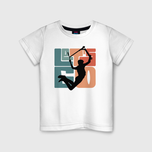 Детская футболка хлопок с принтом Трюковый самокат Let's Go, вид спереди #2
