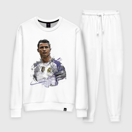 Женский костюм хлопок с принтом Cristiano Ronaldo / Manchester United / Portugal, вид спереди #2