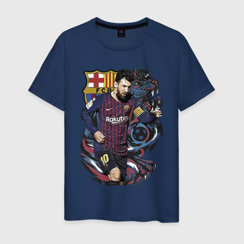Мужская футболка хлопок с принтом Messi Barcelona Argentina Striker, вид спереди #2