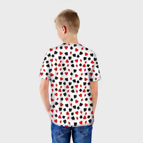 Детская футболка 3D с принтом Карточные Масти, вид сзади #2