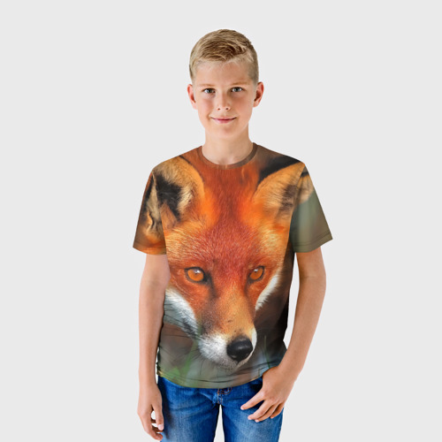 Детская футболка 3D с принтом Лисица охотница, фото на моделе #1