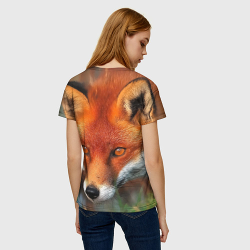 Женская футболка 3D с принтом Лисица охотница, вид сзади #2