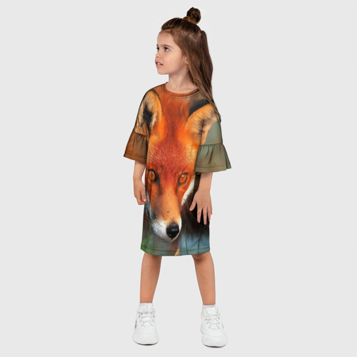 Детское платье 3D с принтом Лисица охотница, фото на моделе #1