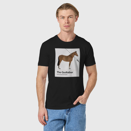 Мужская футболка хлопок с принтом Голова лошади Крестный отец, фото на моделе #1