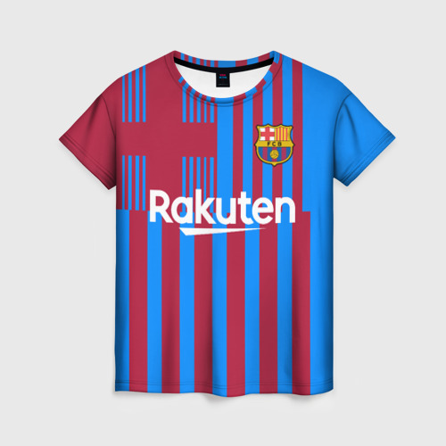Женская футболка 3D с принтом Домашняя форма ФК «Барселона», вид спереди #2