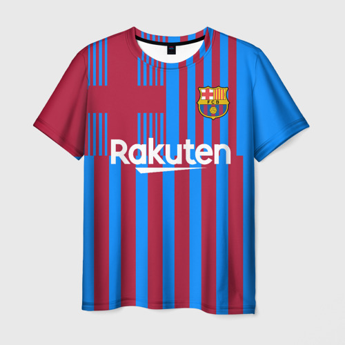 Мужская футболка 3D с принтом Домашняя форма ФК «Барселона», вид спереди #2