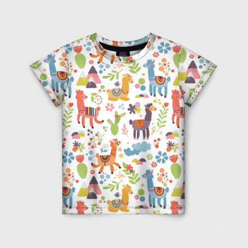 Детская 3D футболка с принтом ЛАМЫ | ПАТТЕРН, вид спереди #2