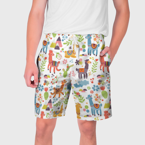 Мужские шорты 3D с принтом ЛАМЫ | ПАТТЕРН, вид спереди #2