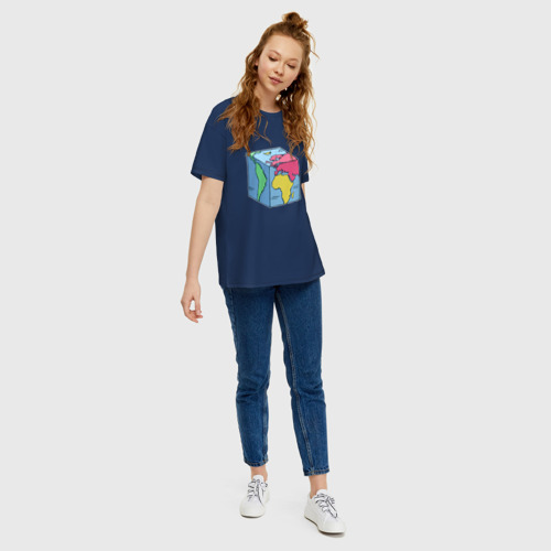 Женская футболка хлопок Oversize с принтом Квадратный глобус земли, вид сбоку #3