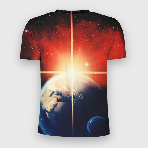 Мужская футболка 3D Slim с принтом Космос земля 3D, вид сзади #1