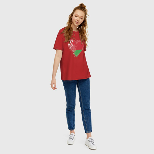 Женская футболка хлопок Oversize с принтом Сердце Беларуси, вид сбоку #3