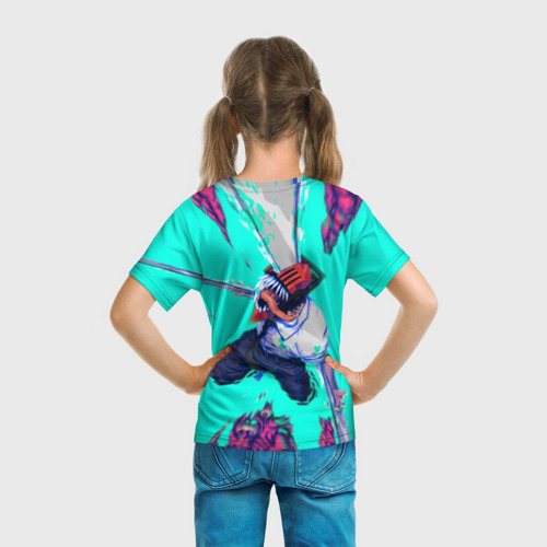 Детская 3D футболка с принтом ЧЕЛОВЕК БЕНЗОПИЛА ДЕНДЖИ, вид сзади #2