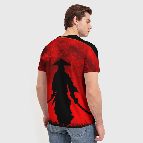 Мужская футболка 3D с принтом Самурай кровавой луны, вид сзади #2
