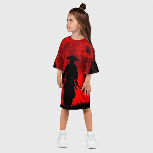 Детское платье 3D с принтом САМУРАЙ кровавой луны, фото на моделе #1