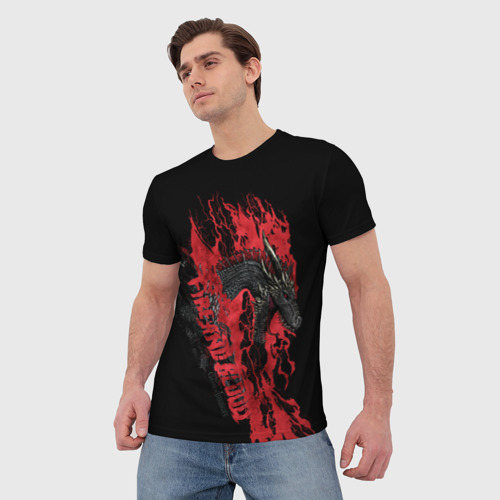 Мужская футболка 3D с принтом Fire and Blood Dragon, фото на моделе #1