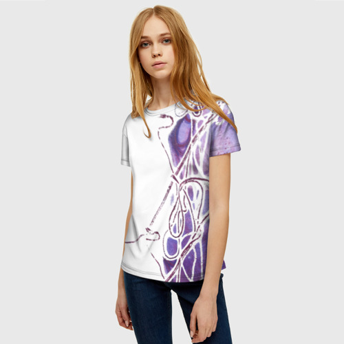Женская 3D футболка с принтом Фиолетовые нити, фото на моделе #1