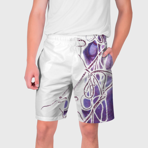 Мужские шорты 3D с принтом Фиолетовые нити, вид спереди #2