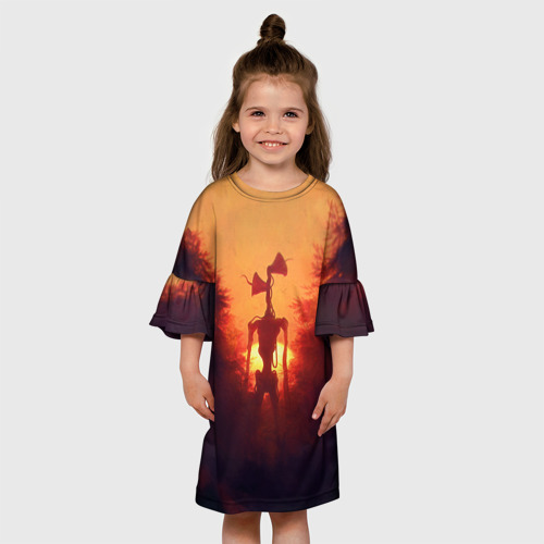 Детское платье 3D с принтом СИРЕНОГОЛОВЫЙ ORANGE, вид сбоку #3