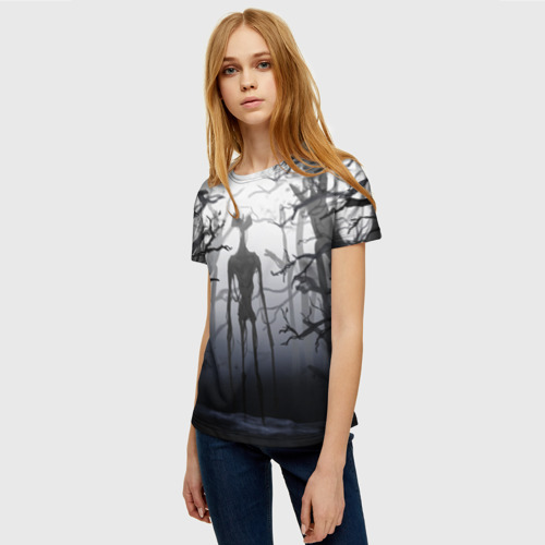 Женская футболка 3D с принтом СИРЕНОГОЛОВЫЙ В ЛЕСУ, фото на моделе #1