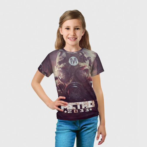Детская футболка 3D с принтом Merto 2033 противогаз, вид сбоку #3
