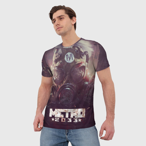 Мужская футболка 3D с принтом Merto 2033 противогаз, фото на моделе #1