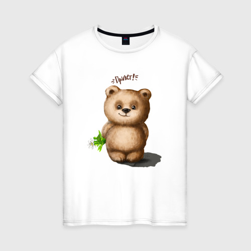 Женская футболка хлопок с принтом Медведь, вид спереди #2