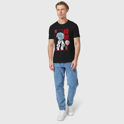 Мужская футболка хлопок с принтом Рей Аянами EVA-00, вид сбоку #3