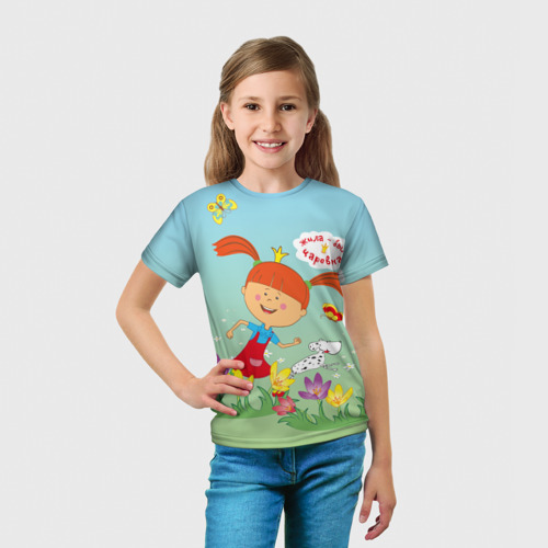 Детская 3D футболка с принтом Прогулка Царевны, вид сбоку #3