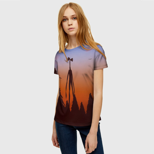 Женская футболка 3D с принтом Сиреноголовый |Siren Head| Лес, фото на моделе #1