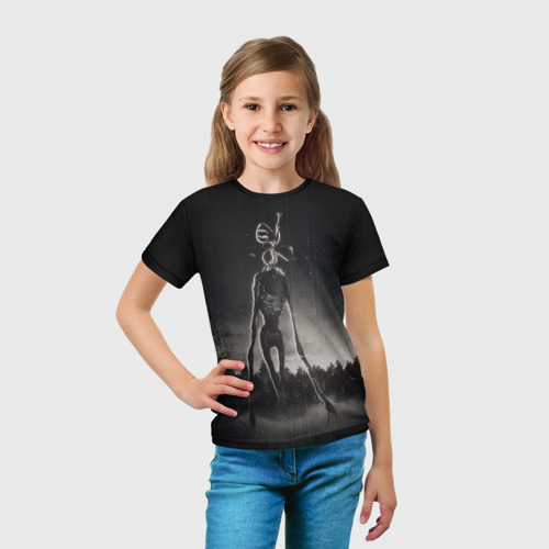 Детская 3D футболка с принтом Сиреноголовый в Лесу (Игра), вид сбоку #3