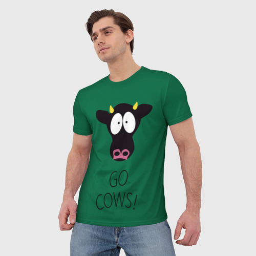 Мужская футболка 3D с принтом Go Cows, фото на моделе #1