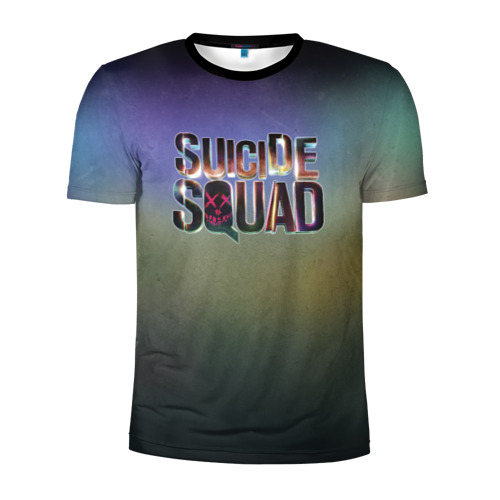 Мужская футболка 3D спортивная с принтом SUICIDE SQUAD 2016 лого металл, вид спереди #2