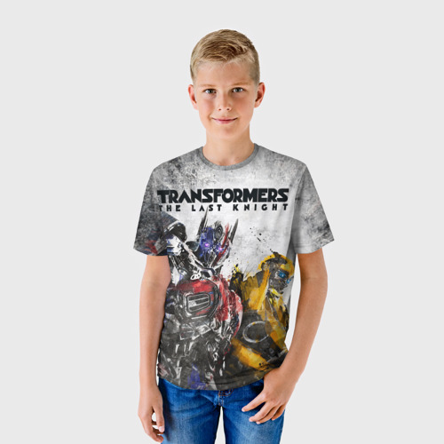 Детская футболка 3D с принтом Оптимус и Бамблби, фото на моделе #1