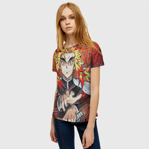 Женская футболка 3D с принтом Ренгоку: Клинок демонов, фото на моделе #1