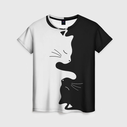 Женская футболка 3D с принтом Коты инь-янь, вид спереди #2