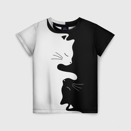 Детская футболка 3D с принтом Коты инь янь, вид спереди #2