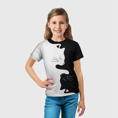 Детская футболка 3D с принтом Коты инь янь, вид сбоку #3