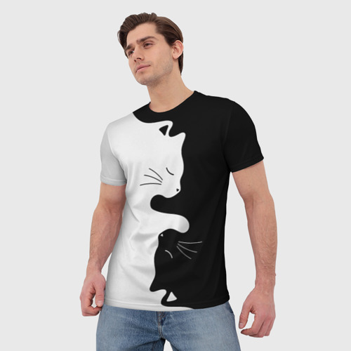 Мужская футболка 3D с принтом Коты инь-янь, фото на моделе #1