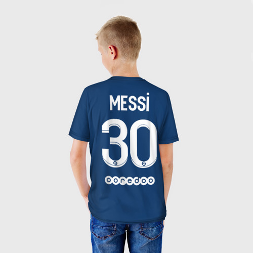 Детская 3D футболка с принтом Месси форма ПСЖ 2021/2022, вид сзади #2