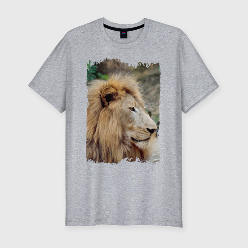 Мужская футболка хлопок Slim с принтом Лев царь зверей, вид спереди #2