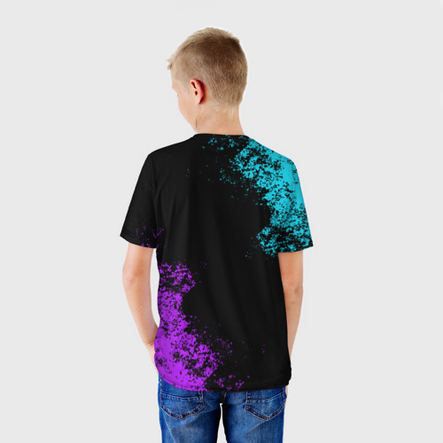 Детская 3D футболка с принтом НЕОНОВЫЙ СИРЕНОГОЛОВЫЙ, вид сзади #2